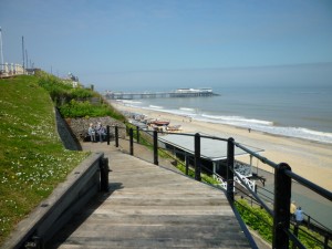 Cromer from the cliffs – blue sky at last